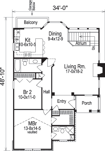 Floor Plan First Story of Cottage Plan #138-1131