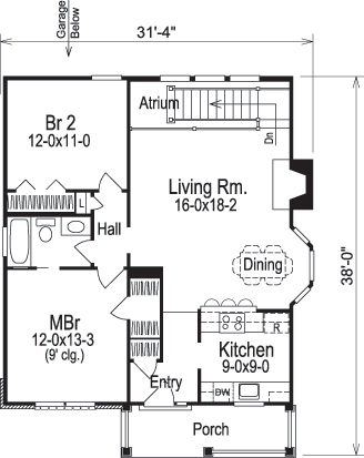 Floor Plan First Story of Cottage Plan #138-1132