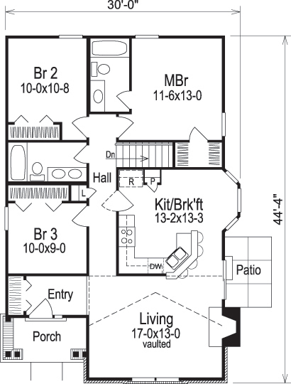 Floor Plan First Story of Cottage Plan #138-1135