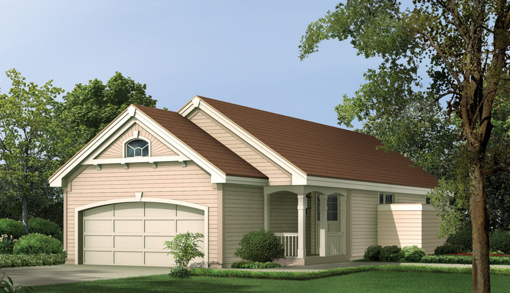 Front elevation of Ranch home (ThePlanCollection: House Plan #138-1136)