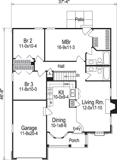 Floor Plan First Story of Ranch Plan #138-1138