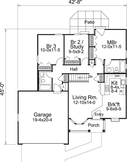 Floor Plan First Story of Cottage Plan #138-1140
