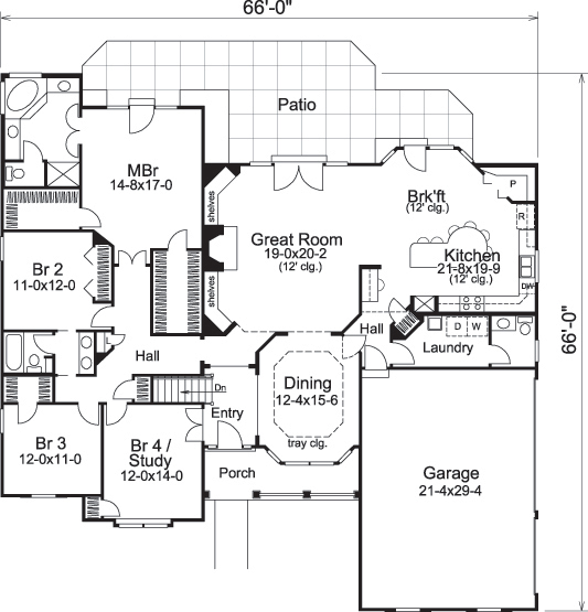 Floor Plan First Story of Ranch Plan #138-1141