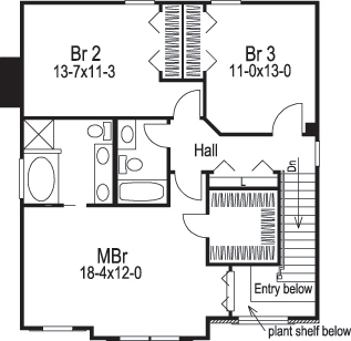 Floor Plan Second Story of Traditional Plan #138-1142