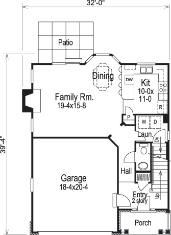 Floor Plan First Story of Traditional Plan #138-1142