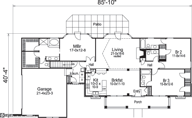 Floor Plan First Story of Ranch Plan #138-1146