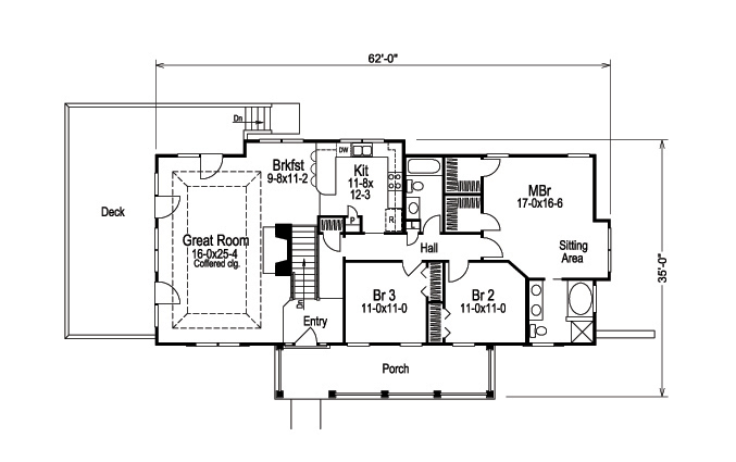 Floor Plan First Story of Ranch Plan #138-1147