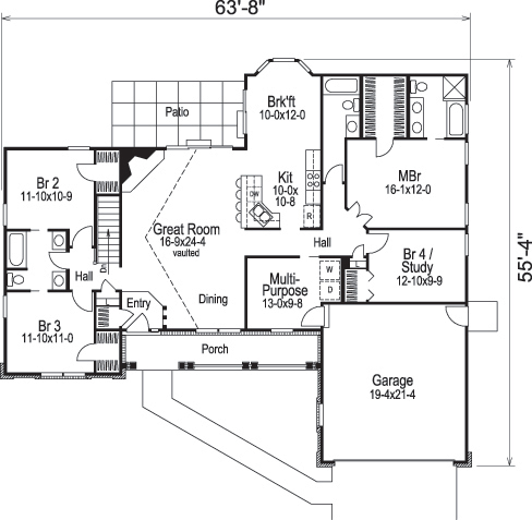Floor Plan First Story of Ranch Plan #138-1148