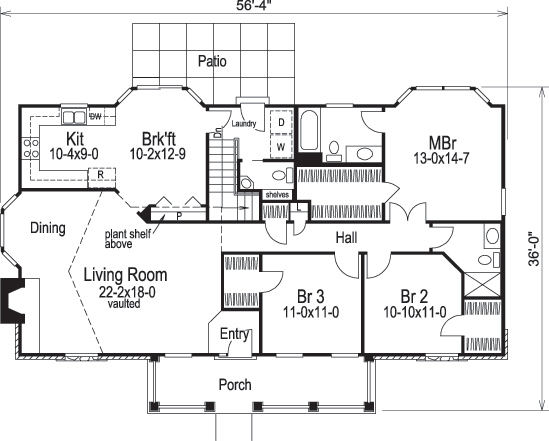 Floor Plan First Story of Ranch Plan #138-1149