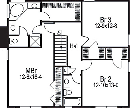 Floor Plan Second Story of Traditional Plan #138-1153