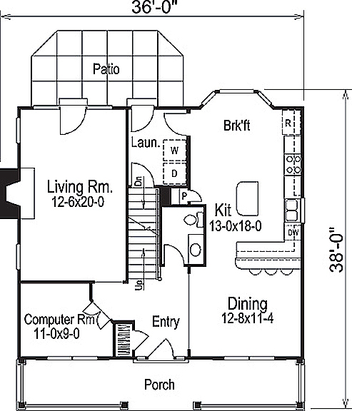 Floor Plan First Story of Traditional Plan #138-1153