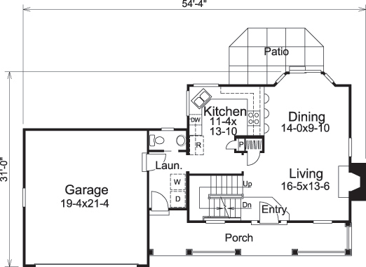 Floor Plan First Story of Traditional Plan #138-1154