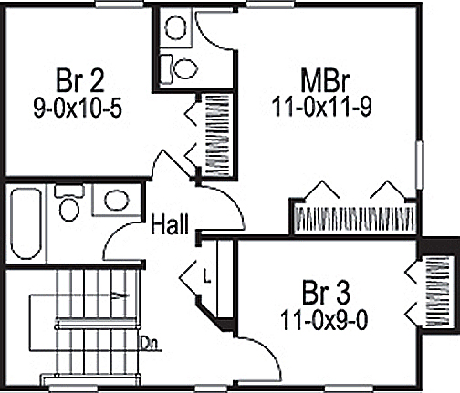 Floor Plan Second Story of Traditional Plan #138-1154