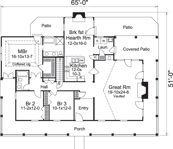 Floor Plan First Story of Ranch Plan #138-1155