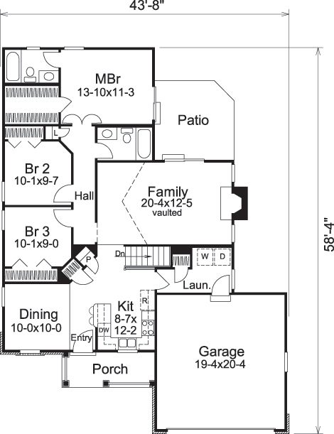 Floor Plan First Story of Country Plan #138-1156