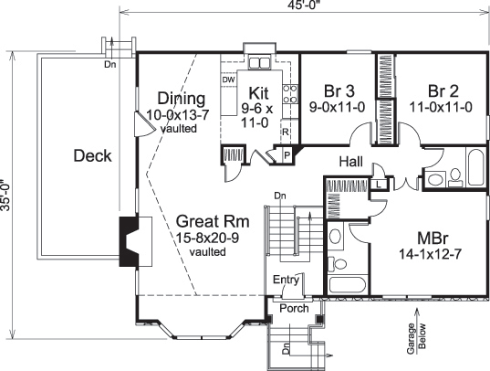 Floor Plan First Story of Traditional Plan #138-1160