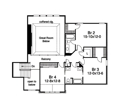 Floor Plan Second Story of European Plan #138-1163