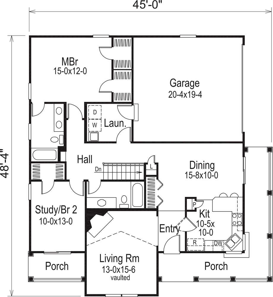 Floor Plan First Story of Cottage Plan #138-1164