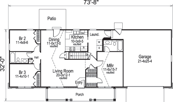 Floor Plan First Story of Ranch Plan #138-1165