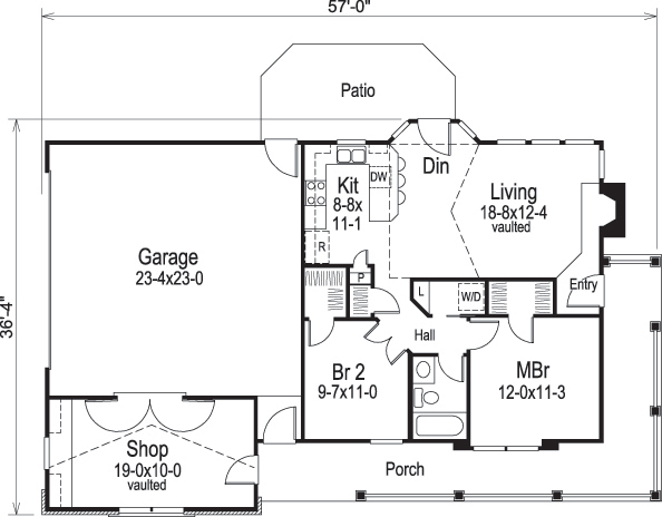 Floor Plan First Story of Ranch Plan #138-1166