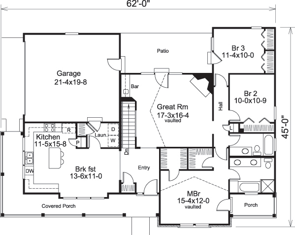 Floor Plan First Story of Country Plan #138-1171