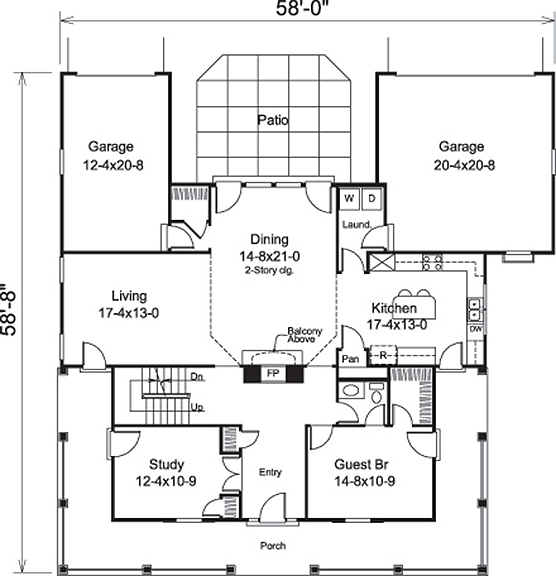 Floor Plan First Story of Traditional Plan #138-1172