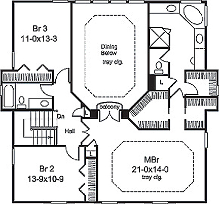 Floor Plan Second Story of Traditional Plan #138-1172