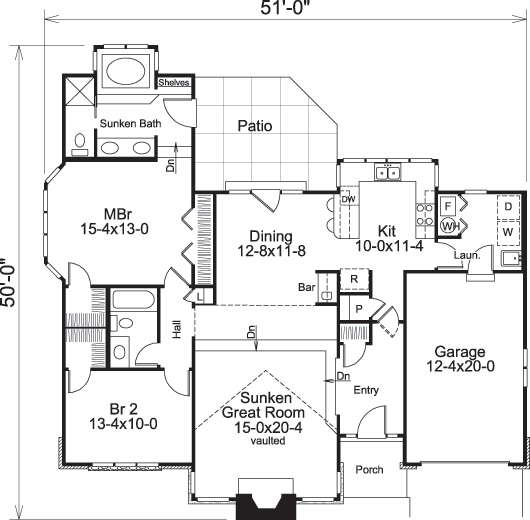 Floor Plan First Story of Cottage Plan #138-1174