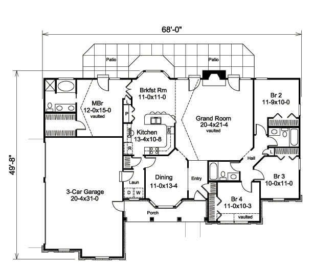 Floor Plan First Story of Traditional Plan #138-1177
