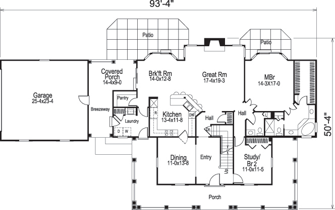 Floor Plan First Story of Traditional Plan #138-1178
