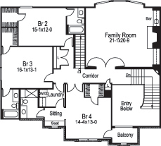 Floor Plan Second Story of European Plan #138-1180