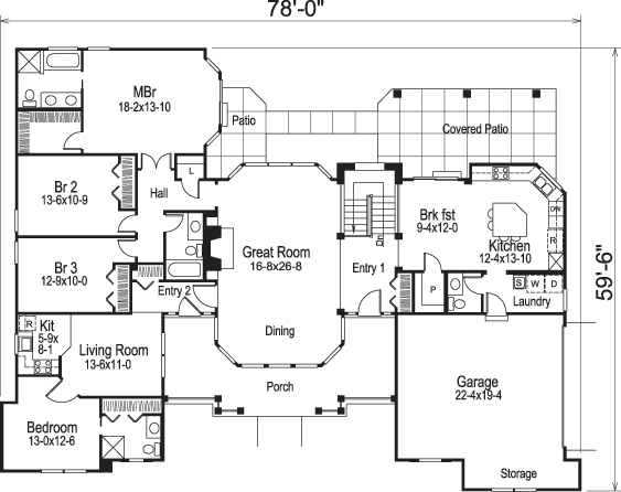 Floor Plan First Story of Traditional Plan #138-1181