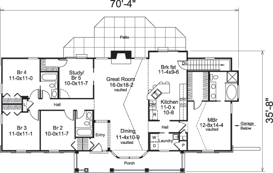 Floor Plan First Story of Ranch Plan #138-1182