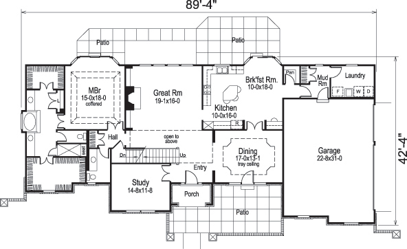Floor Plan First Story of Traditional Plan #138-1183