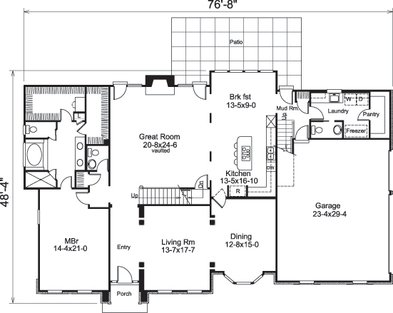 Floor Plan First Story of Traditional Plan #138-1184