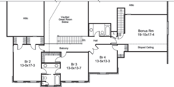 Floor Plan Second Story of Traditional Plan #138-1184