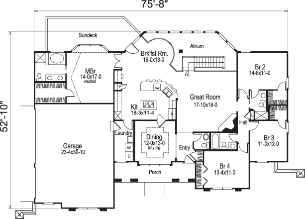 Floor Plan First Story of Ranch Plan #138-1186