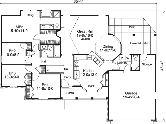 Floor Plan First Story of Traditional Plan #138-1188