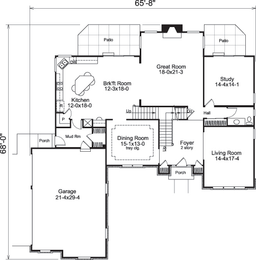 Floor Plan First Story of Traditional Plan #138-1189