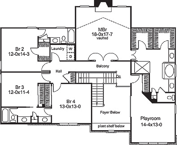 Floor Plan Second Story of Traditional Plan #138-1189