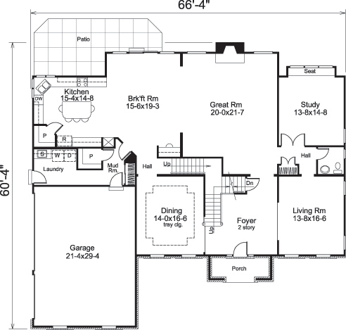 Floor Plan First Story of Traditional Plan #138-1191
