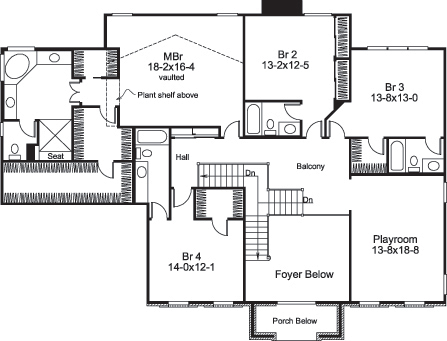 Floor Plan Second Story of Traditional Plan #138-1191