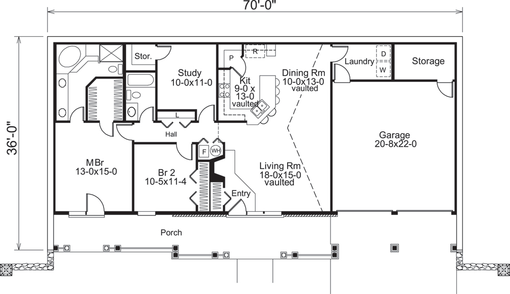 Floor Plan First Story of Ranch Plan #138-1193