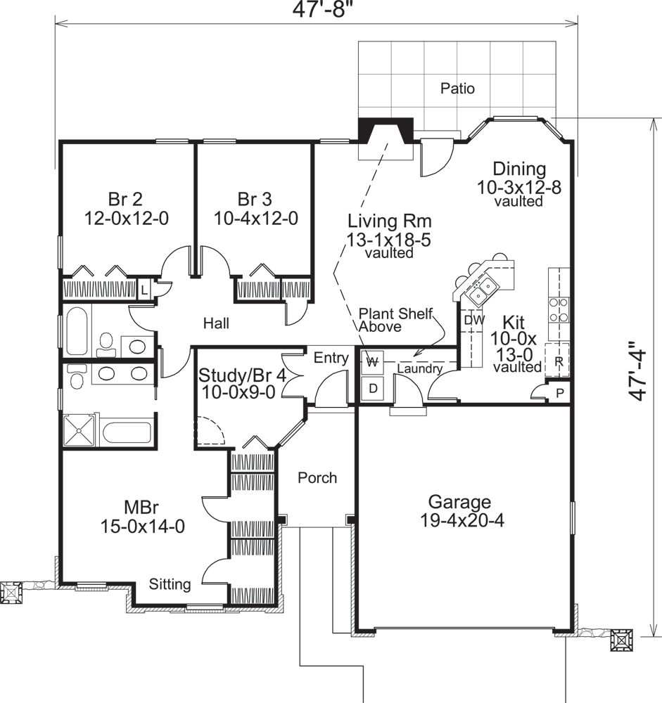 Floor Plan First Story of Ranch Plan #138-1194