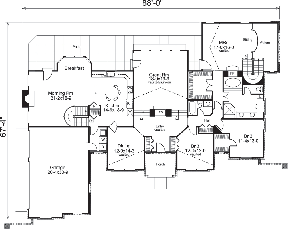 Floor Plan First Story of Ranch Plan #138-1195