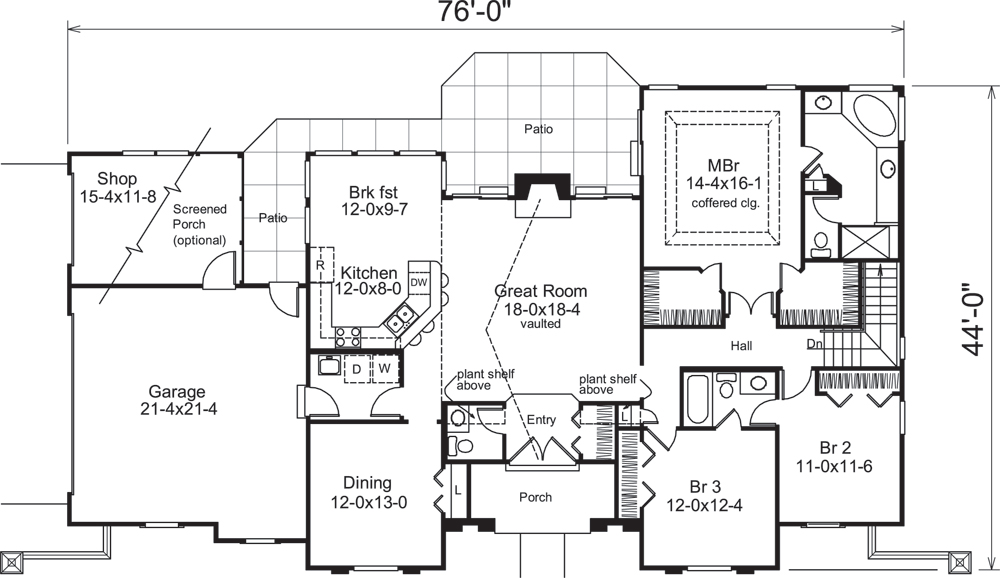 Floor Plan First Story of Ranch Plan #138-1196