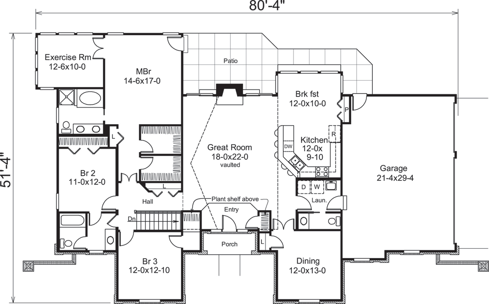 Floor Plan First Story of Ranch Plan #138-1197