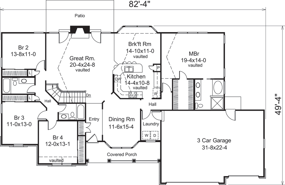 Floor Plan First Story of Country Plan #138-1200