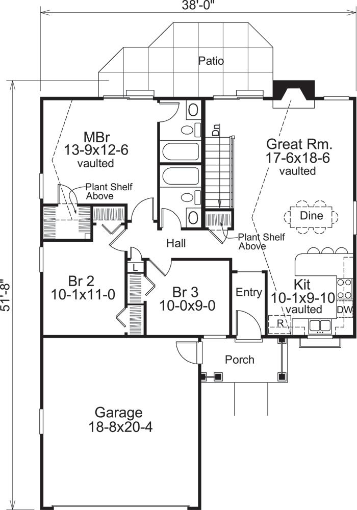 Floor Plan First Story of Ranch Plan #138-1202