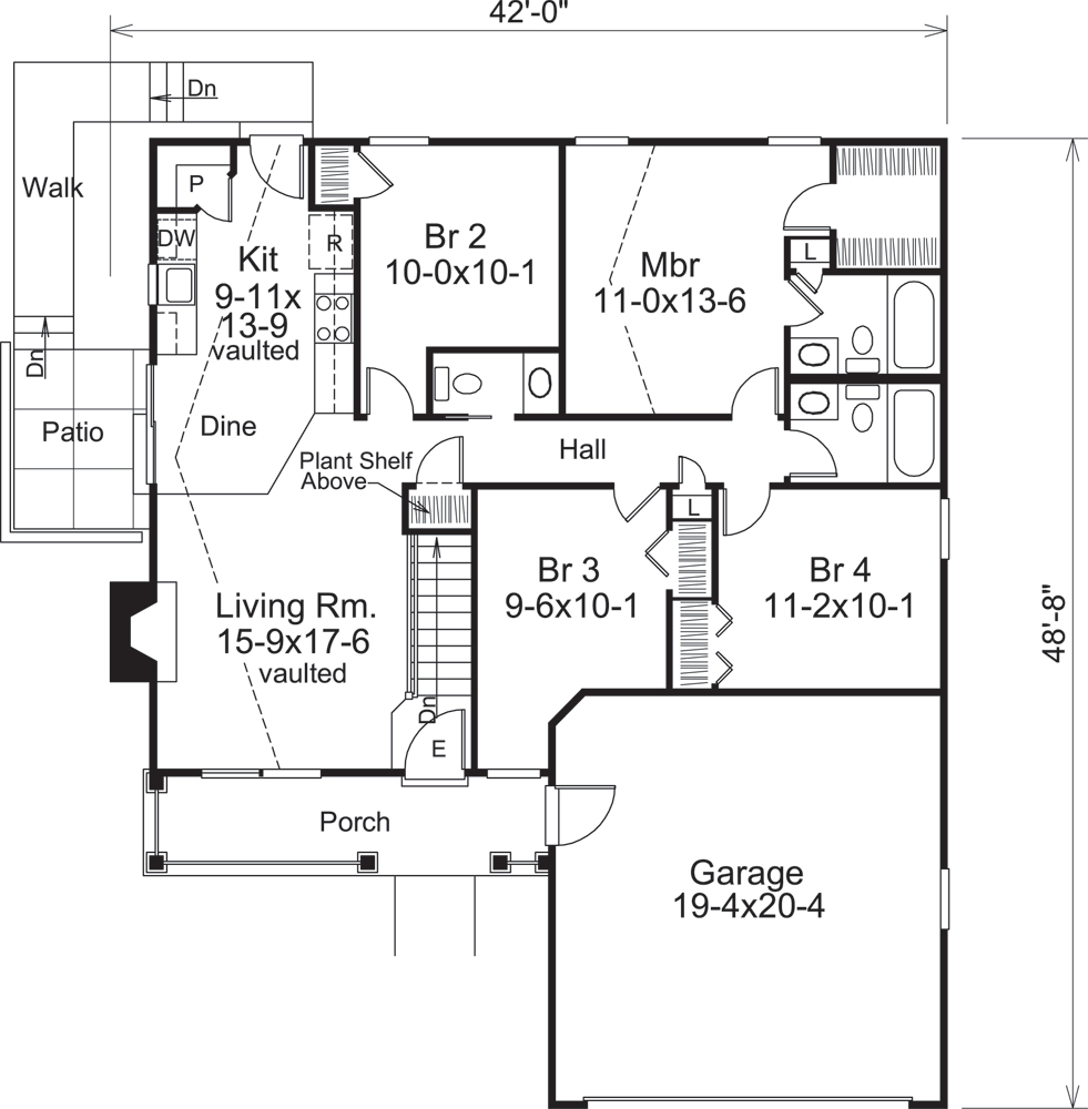 Floor Plan First Story of Ranch Plan #138-1203